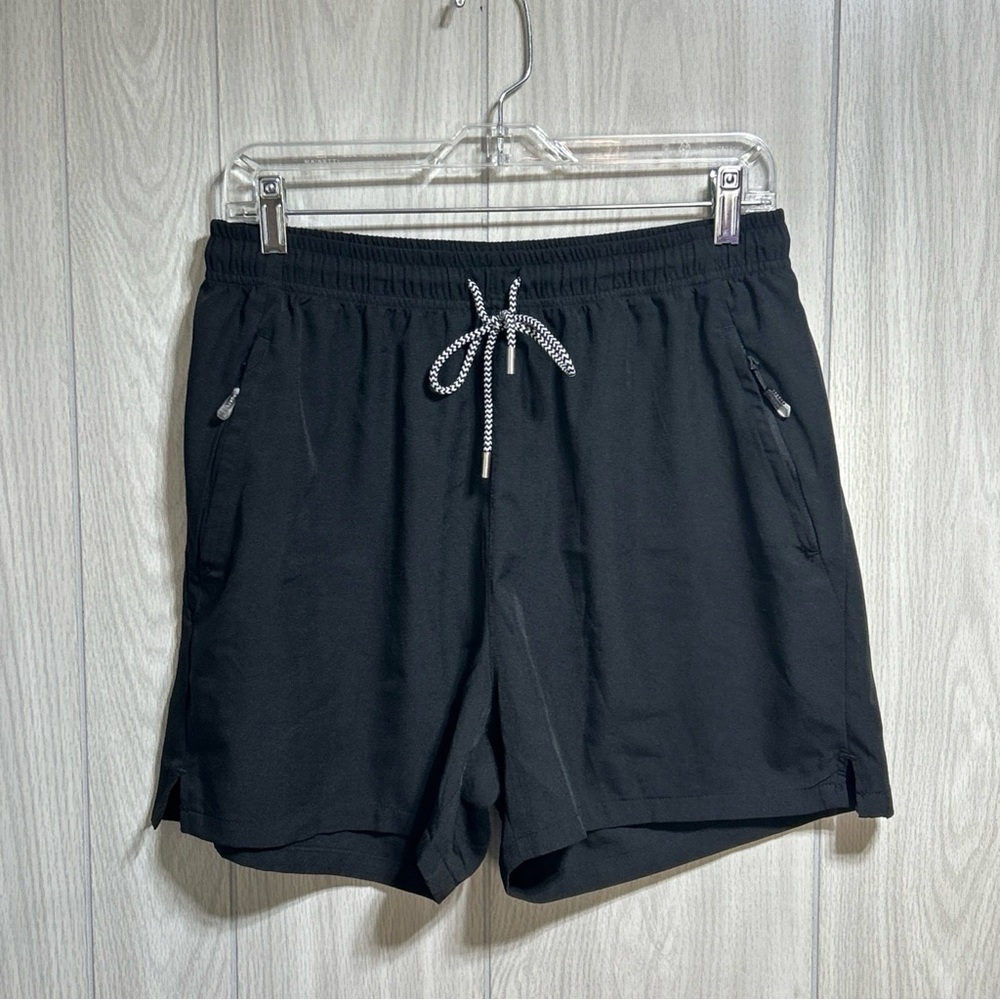 Men’s Black Athletic Shorts Elastic Waist Drawstring Pockets Size Large